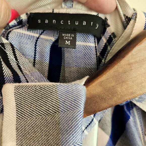 Sanctuary Women's Boyfriend Plaid Tie Back Button Front Shirt Size Medium - Picture 5 of 6